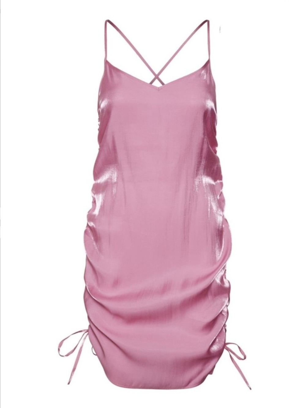 Noisy May Ruched Satin Minidress - Pink